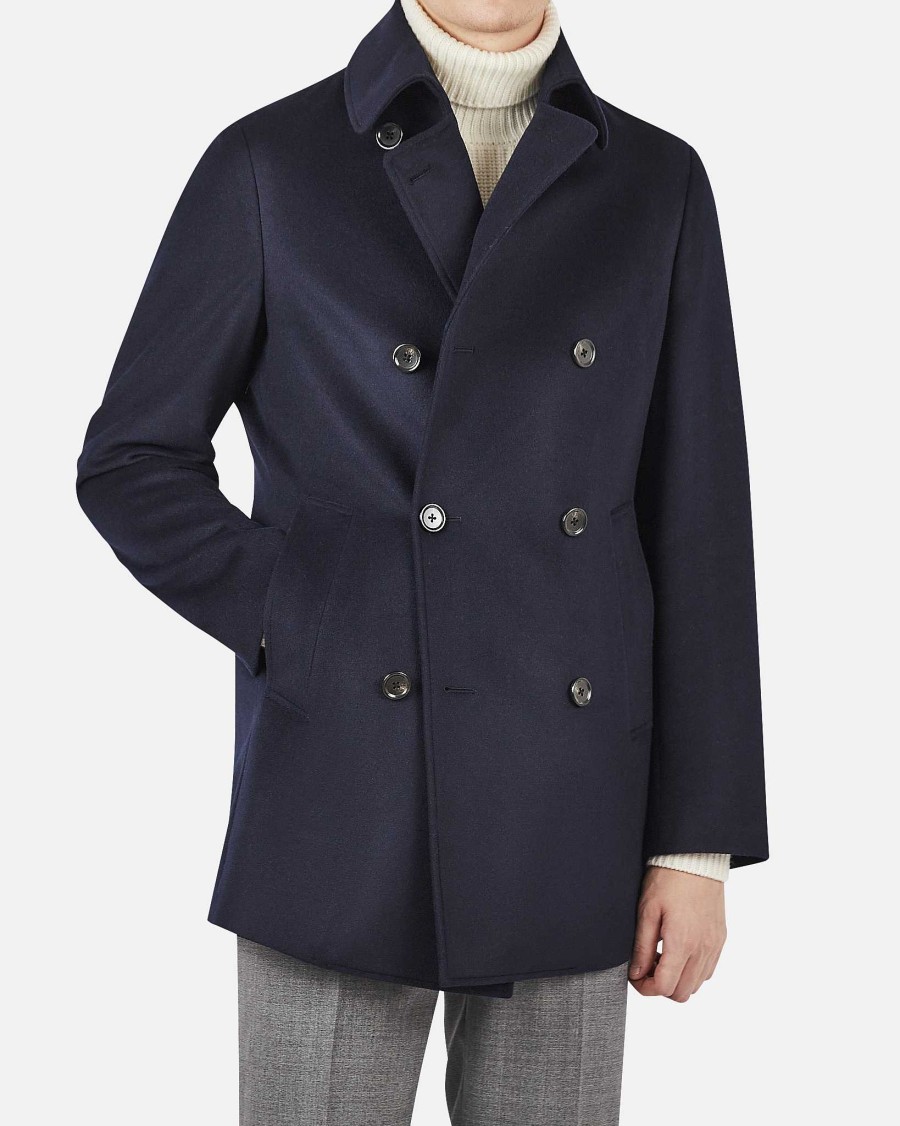 Men Cavour Outerwear | Winter Pea Coat Navy — Cavourmatt