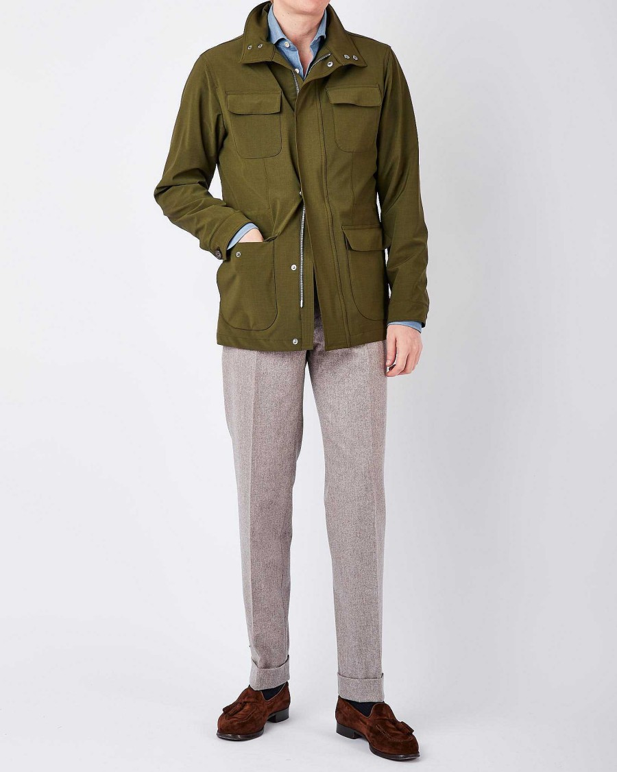 Men Cavour Outerwear | Field Jacket - Technical Green — Cavourmatt