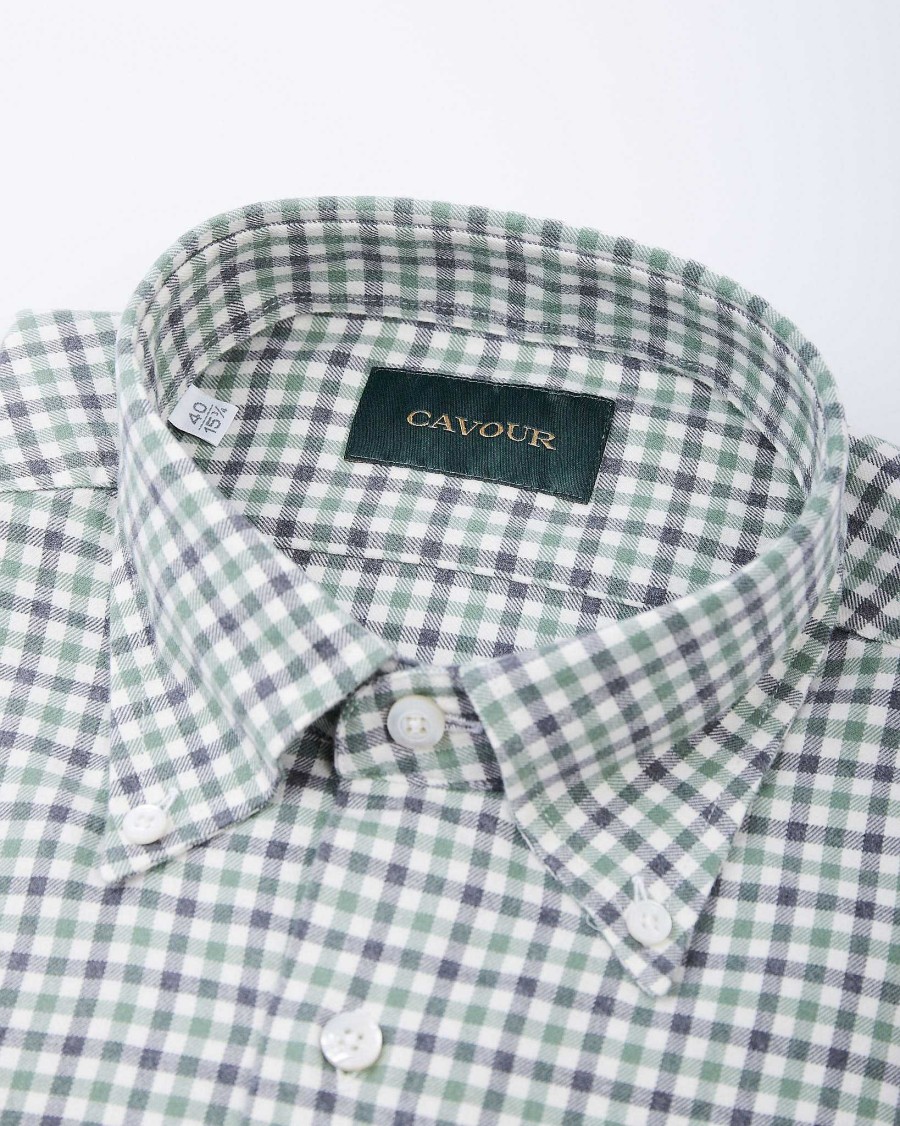 Men Cavour Shirts | Vintage Flannel Checked Shirt Green