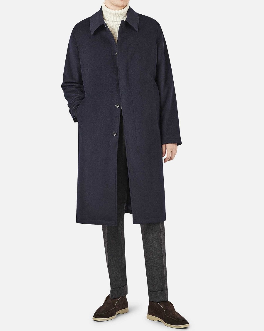 Men Cavour Outerwear | Wool Mack Coat Navy — Cavourmatt